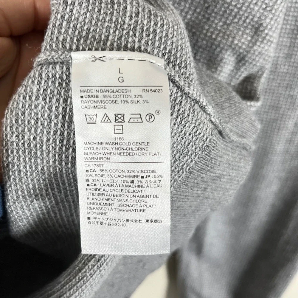 Banana Republic Luxe Yarn Crewneck Birdseye Knit Gray Sweater Minimalist Large